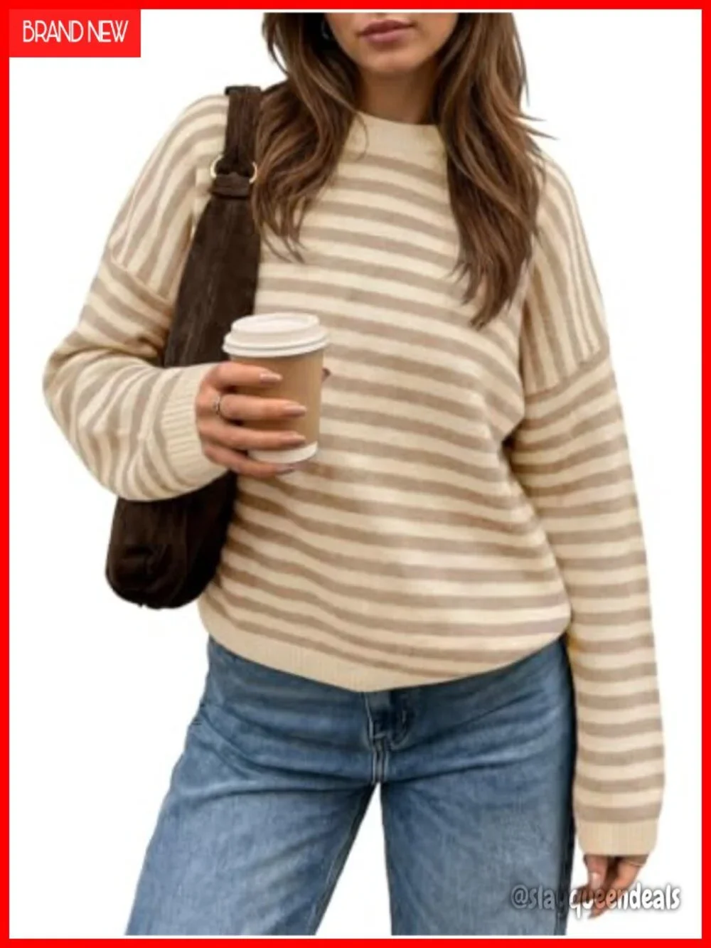 Oversized Striped Knit Crew Neck Long Sleeve Pullover Sweater